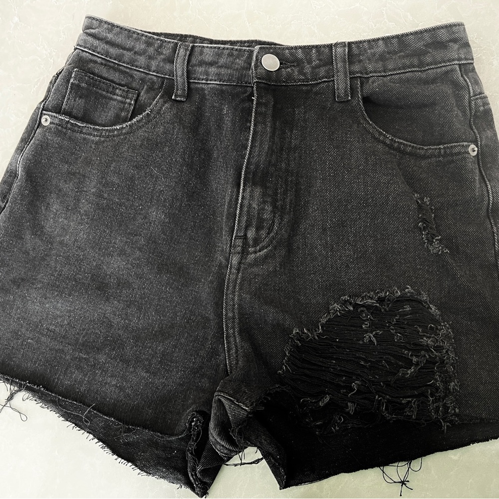 Faded Black High Waist Denim Cutoffs